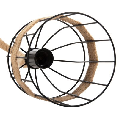 CEILING PENDANT 3-LIGHT LUMINAIRE HM4180 BLACK METAL-NATURAL HEMP ROPE 80x14,5x137Hcm.