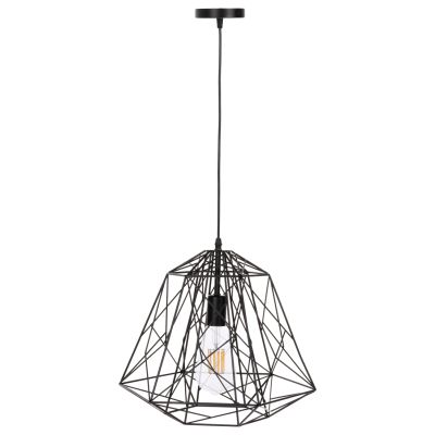 CEILING PENDANT LAMP HM4066 BLACK METAL DIAMOND-LIKE "CAGE" CAP 39x34x130Hcm.