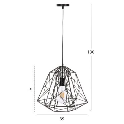 CEILING PENDANT LAMP HM4066 BLACK METAL DIAMOND-LIKE "CAGE" CAP 39x34x130Hcm.