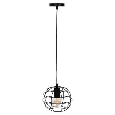 CEILING PENDANT LAMP HM4037 BLACK METAL SPHERE Φ16x124Hcm.