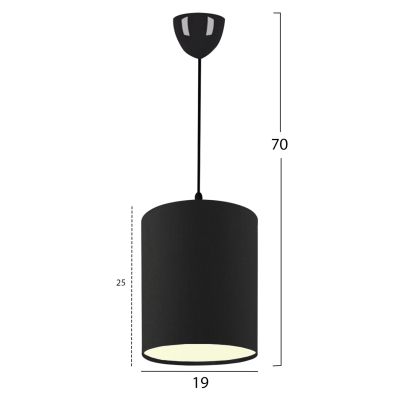 PENDANT CEILING LAMP HM7623.02 BLACK PILLAR, BLACK JUTE FABRIC DRUM SHADE