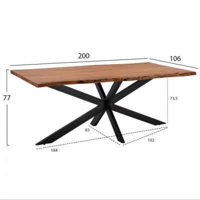 Dining Table 200x85-110x77 Montana Superior 3.5 thickness Solid Acacia  HM8716.11