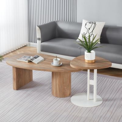 SET COFFEE AND SIDE TABLES ALPER HM21262 MDF IN SONAMA COLOR--METAL IN WHITE