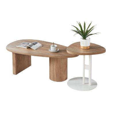 SET COFFEE AND SIDE TABLES ALPER HM21262 MDF IN SONAMA COLOR--METAL IN WHITE