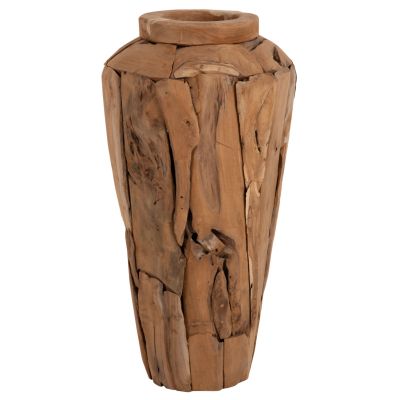 ДЕКОРАТИВНА ПОДОВА ВАЗА ZENIA HM7920 РЕЦИКЛИРАНИ ПАРЧЕТА ТИКОВО ДЪРВО В ЕСТЕСТВЕН ЦВЯТ Φ40x80Hcm.