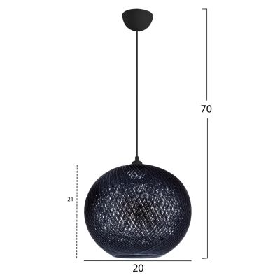 PENDANT CEILING LAMP HM7626.03 BLACK SPHERE, KNITTED ROPE, INDOORS