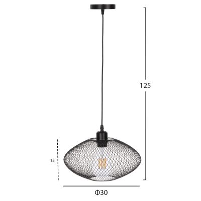 CEILING PENDANT LAMP HM4094 BLACK METAL MESH CAP Φ30x125Hcm.