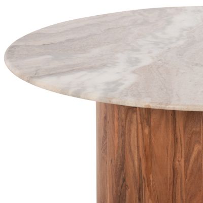 COFFEE TABLE FORMEL HM9672 ACACIA WOOD IN NATURAL-WHITE MARBLE TOP Φ80x36Hcm.