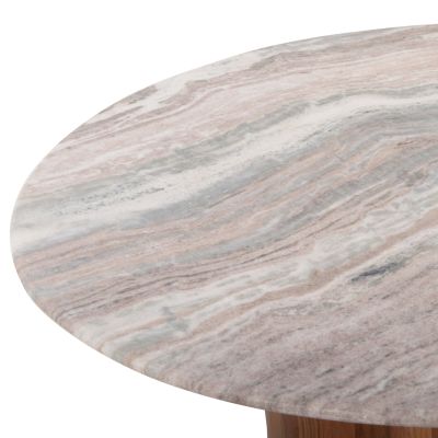 COFFEE TABLE FORMEL HM9672 ACACIA WOOD IN NATURAL-WHITE MARBLE TOP Φ80x36Hcm.
