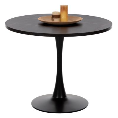 ROUND DINING TABLE ROLLO HM9421.12 MELAMINE IN BLACK MARBLE METAL LEG Φ90x74Hcm.