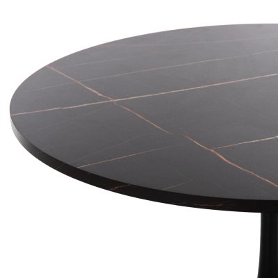ROUND DINING TABLE ROLLO HM9421.12 MELAMINE IN BLACK MARBLE METAL LEG Φ90x74Hcm.