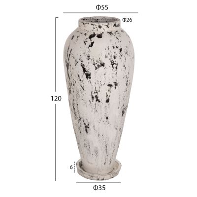 ДЕКОРАТИВНА ПОДОВА ВАЗА С ЧИНИЙКА-ОСНОВА ЛАВРОВО HM7927 ТЕРАКОТА В БЯЛА ПАТИНА Φ55x120Hcm.