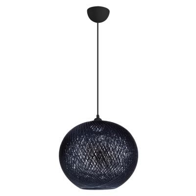 PENDANT CEILING LAMP HM7625.03 BLACK SLIGHTLY OVAL-SHAPED SPHERE, KNITTED ROPE, INDOORS