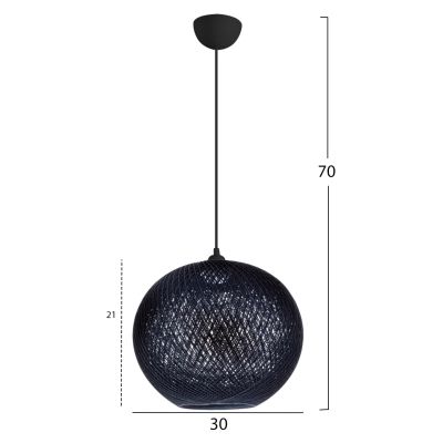 PENDANT CEILING LAMP HM7625.03 BLACK SLIGHTLY OVAL-SHAPED SPHERE, KNITTED ROPE, INDOORS