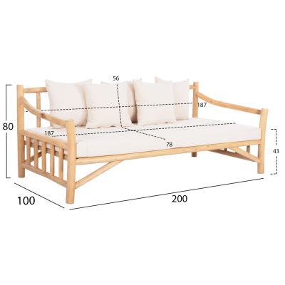 ДИВАН TORC HM9339 МАСИВ ТИК НАТУРАЛ-БЯЛ 210x100x80H