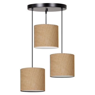 CEILING LAMP HM7622.01 BLACK BASE, 3-PIECE SAND COLORED DRUM SHADES ASYMMETRICAL
