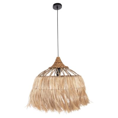 CEILING PENDANT ROMIL HM7764 CYLINDRICAL CAP ABACA FIBERS IN NATURAL Φ52x52-120Hcm.