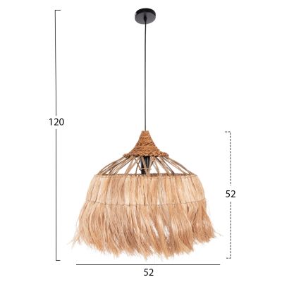 CEILING PENDANT ROMIL HM7764 CYLINDRICAL CAP ABACA FIBERS IN NATURAL Φ52x52-120Hcm.