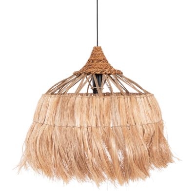 CEILING PENDANT ROMIL HM7764 CYLINDRICAL CAP ABACA FIBERS IN NATURAL Φ52x52-120Hcm.