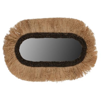 WALL MIRROR OVAL MADE OF SISAL FIBERS IN NATURAL AND BLACK ABACA FIBERS 55x4x90Hcm.HM7745