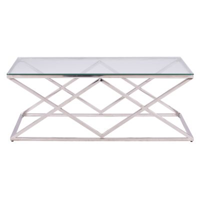 COFFEE TABLE HOLLAND HM8624.01 WITH GLASS AND CHROME BASE 120X60Χ45 EK.