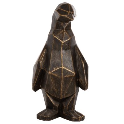 FLOOR DECORATION PENGUIN HM7913 GRC IN BLACK PATINA COLOR WITH GOLD DETAILS 30x20x60Hcm.