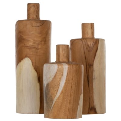 TABLE DECOR 3PCS, HM7722, SOLID TEAK, NATURAL, 10X10X32