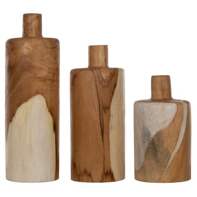 TABLE DECOR 3PCS, HM7722, SOLID TEAK, NATURAL, 10X10X32