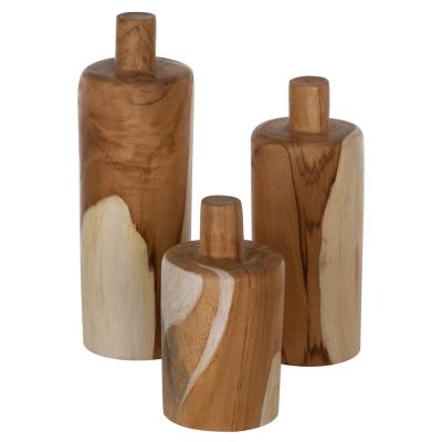 TABLE DECOR 3PCS, HM7722, SOLID TEAK, NATURAL, 10X10X32