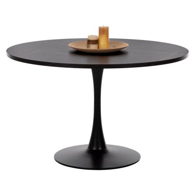 ROUND DINING TABLE ROLLO HM9422.12 MELAMINE IN BLACK MARBLE METAL LEG Φ120x74Hcm.