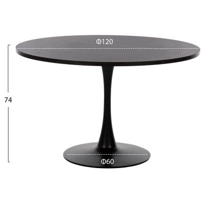 ROUND DINING TABLE ROLLO HM9422.12 MELAMINE IN BLACK MARBLE METAL LEG Φ120x74Hcm.