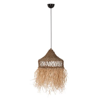 CEILING PENDANT LAMP HM7819 PALM LEAF FIBERS AND SEAGRASS FRINGES IN NATURAL Φ42x34Hcm.