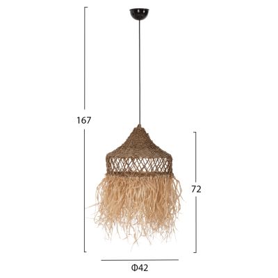 CEILING PENDANT LAMP HM7819 PALM LEAF FIBERS AND SEAGRASS FRINGES IN NATURAL Φ42x34Hcm.