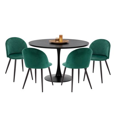 DINING SET 5PCS ROLLO HM21113 ROUND TABLE-4 DINING CHAIRS WITH CYPRESS GREEN VELVET