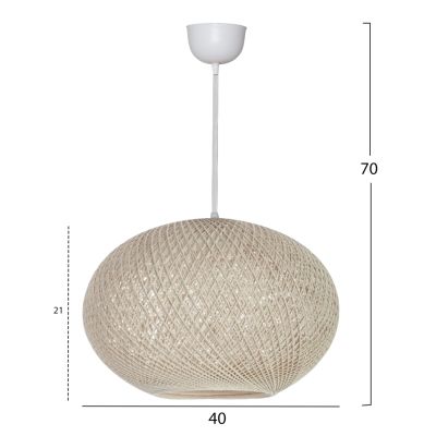 PENDANT CEILING LAMP HM7624.02 BEIGE OVAL-SHAPED SPHERE, KNITTED ROPE, INDOORS