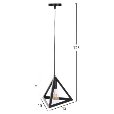 CEILING PENDANT LAMP HM4181 BLACK METAL CAP PYRAMID 15x15x125Hcm.