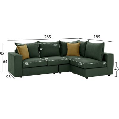 CORNER SOFA MONZA HM3256.17 INTERCHANGEABLE GREEN 265x185x98