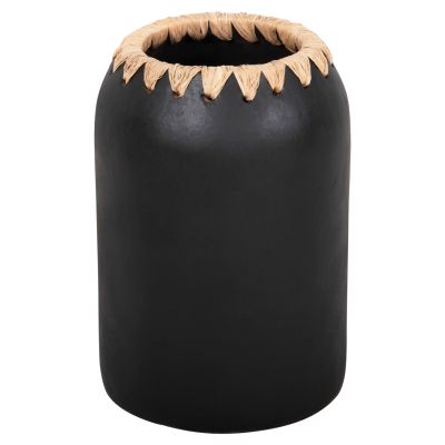 DECORATIVE VASE HM4376 TERRACOTTA IN WHITE WITH STRAW WEAVING ON THE RIM Φ21Χ32Hcm.