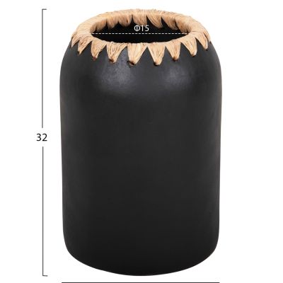 DECORATIVE VASE HM4376 TERRACOTTA IN WHITE WITH STRAW WEAVING ON THE RIM Φ21Χ32Hcm.