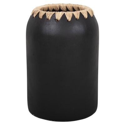 DECORATIVE VASE HM4376 TERRACOTTA IN WHITE WITH STRAW WEAVING ON THE RIM Φ21Χ32Hcm.