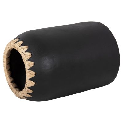 DECORATIVE VASE HM4376 TERRACOTTA IN WHITE WITH STRAW WEAVING ON THE RIM Φ21Χ32Hcm.