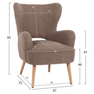 ARMCHAIR MYLIE HM8394.25 BOUCLE FABRIC LIGHT BROWN COLOR  67x75x93Hcm.