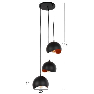 CEILING PENDANT 3-LIGHTER HM4166.01 METAL SPHERES IN BLACK-ORANGE Φ20x112Hcm.