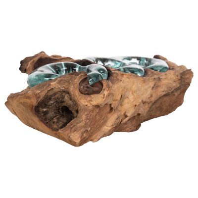 TABLE DECOR ΗΜ4282 CANDLE BASE-3 SPOTS-SOLID TEAK WOOD AND GLASS-NATURAL