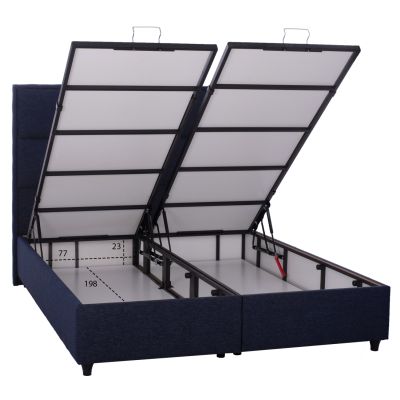 Легло АЛБА, синя дамаска, за матрак 160х200, ватирана табла, с 2 подложки вместо дъски, място за съхранение