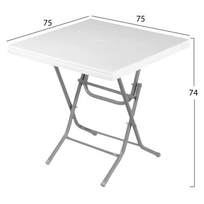 WHITE POLYPROPYLENE TABLE HM5852 WITH FOLDABLE METALLIC BASE