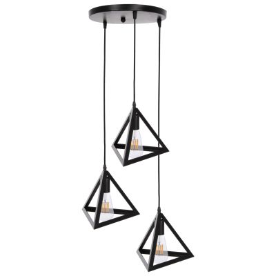 CEILING PENDANT LAMP HM4182 3 BLACK METAL CAPS PYRAMID Φ23x124Hcm.