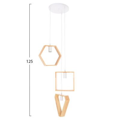 CEILING PENDANT LUMINAIRE HM4072 3-LIGHT WOODEN GEOMETRICAL SHAPES
