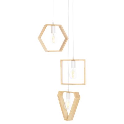 CEILING PENDANT LUMINAIRE HM4072 3-LIGHT WOODEN GEOMETRICAL SHAPES