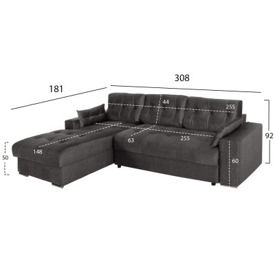 CORNER (LEFT) SOFA-BED WITH STORAGE SPACE CLANCY HM3281.02L ANTHRACITE FABRIC 308x181x92Hcm.